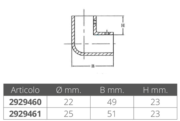 Koljenasti spoj 90 °, D25mm, nehrđajući čelik - Slika 2